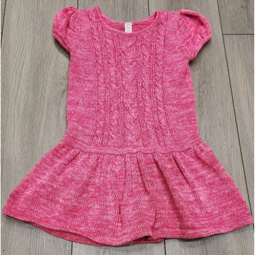 Cherokee Toddler Girl Cable Knit Sweater Dress‎ Pink Size 5T Short Sleeve